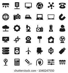 Flat vector icon set - calculator vector, notebook pc, magnet, world, heart monitor, support, video camera, classic phone, social media, speaker, dna, microscope, diagnostic, tooth implant, big data