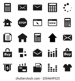 Flat vector icon set - calculator vector, arrow up, dollar flag, document, equalizer, mail, browser, home, loading, stop, house, buy, clothes