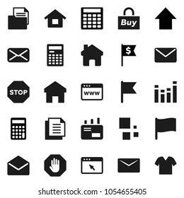 Flat vector icon set - calculator vector, flag, arrow up, dollar, document, equalizer, mail, browser, home, loading, stop, house, buy, clothes