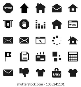 Flat vector icon set - calculator vector, arrow up, dollar flag, document, equalizer, finger down, mail, browser, home, loading, stop, house, buy, clothes