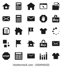 Flat vector icon set - calculator vector, flag, dollar, document, equalizer, mail, browser, home, loading, stop, house, buy, clothes