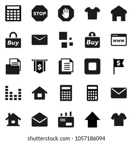 Flat vector icon set - calculator vector, arrow up, dollar flag, document, equalizer, mail, stop button, browser, home, loading, house, buy, clothes