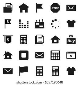 Flat vector icon set - calculator vector, flag, dollar, document, equalizer, mail, stop button, browser, home, loading, house, buy, clothes