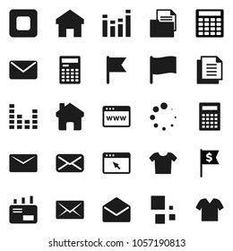 Flat vector icon set - calculator vector, flag, dollar, document, equalizer, mail, stop button, browser, home, loading, clothes