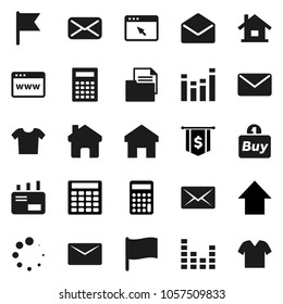 Flat vector icon set - calculator vector, flag, arrow up, dollar, document, equalizer, mail, browser, home, loading, house, buy, clothes