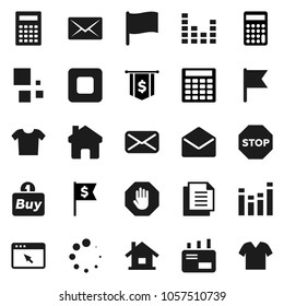 Flat vector icon set - calculator vector, flag, dollar, document, equalizer, mail, stop button, browser, home, loading, house, buy, clothes