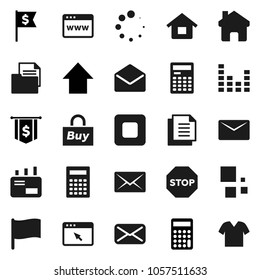 Flat vector icon set - calculator vector, flag, arrow up, dollar, document, equalizer, mail, stop button, browser, home, loading, house, buy, clothes
