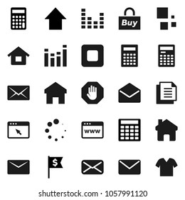 Flat vector icon set - calculator vector, arrow up, dollar flag, document, equalizer, mail, stop button, browser, home, loading, house, buy, clothes