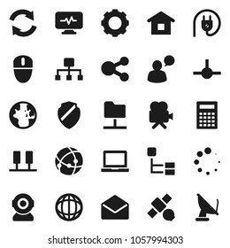 Flat vector icon set - calculator vector, notebook pc, world, satellite, video camera, speaking man, mail, diagnostic monitor, connect, connection, server, network folder, gear, shield, share, home