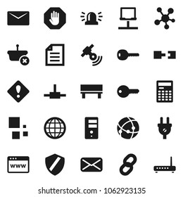 Flat vector icon set - calculator vector, document, satellitie, social media, mail, connect, connection, notebook network, server, browser, shield, bench, loading, chain, globe, attention sign, stop