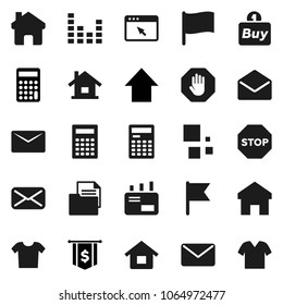 Flat vector icon set - calculator vector, flag, arrow up, dollar, document, equalizer, mail, browser, home, loading, stop, house, buy, clothes