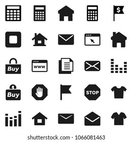 Flat vector icon set - calculator vector, flag, dollar, document, equalizer, mail, stop button, browser, home, house, buy, clothes