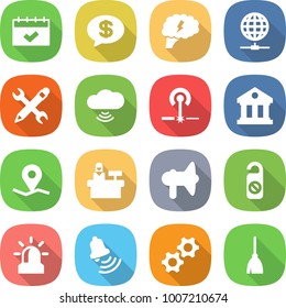 flat vector icon set - calendar vector, money message, brain, globe connect, pencil wrench, cloud wireless, laser, library, geo pin, reception, loudspeaker, do not distrub, alarm, bell, gears, broom