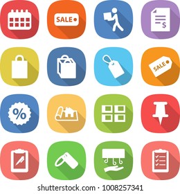 flat vector icon set - calendar vector, sale, courier, account balance, shopping bag, label, percent, project, panel house, pin, clipboard pen, hand dryer, list