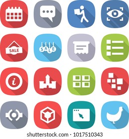 flat vector icon set - calendar vector, message, courier, eye identity, sale, atm receipt, list, info, castle, panel house, blocks, connect, 3d, browser window, chicken