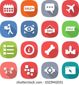 flat vector icon set - calendar vector, sale, message, plane, courier, eye identity, list, info, bone, castle, palm hammock, blocks, connect, browser window