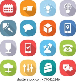 flat vector icon set - calendar vector, delivery, bulb, brain, sperm, 3d, mobile location, fragile, checking, island, phone, cloud, setup, cake, home call cleaning