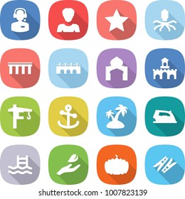 flat vector icon set - call center vector, woman, star, virus, bridge, minaret, fort, tower crane, anchor, island, iron, pool, hand leaf, pumpkin, clothespin