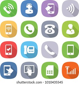 flat vector icon set - call vector, center, touch, wireless, phone, support manager, mobile checking, intercome, touchscreen, sim card, antenna signal