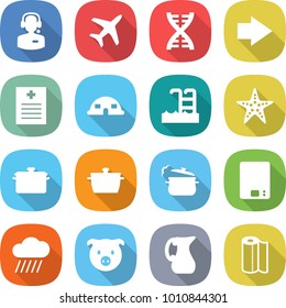 flat vector icon set - call center vector, plane, dna, right arrow, recipe, dome house, pool, starfish, pan, steam, kitchen scales, rain cloud, pig, jug, paper towel