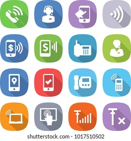 flat vector icon set - call vector, center, touch, wireless, phone pay, mobile, support manager, location, checking, intercome, laptop wifi, touchscreen, antenna signal, no