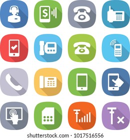 flat vector icon set - call center vector, mobile pay, phone, checking, intercome, office, touchscreen, sim card, antenna signal, no