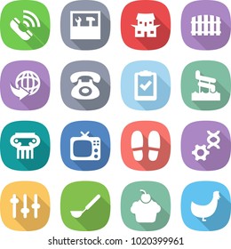 flat vector icon set - call vector, tools, japanese house, fence, delivery, phone, clipboard check, aquapark, antique column, tv, slippers, dna edit, setup, ladle, cupcake, chicken