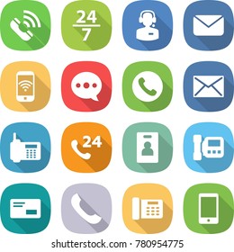 flat vector icon set - call vector, 24 7, center, mail, phone wireless, balloon, identity card, intercome, envelope, office