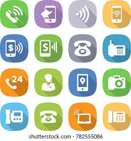 flat vector icon set - call vector, touch, wireless, phone, pay, mobile, 24, support manager, location, camera, intercome, laptop wifi, office