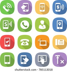 flat vector icon set - call vector, touch, phone wireless, pay, mobile, support manager, location, checking, laptop wifi, office, touchscreen, no signal