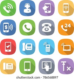 flat vector icon set - call vector, center, touch, phone wireless, pay, 24, mobile checking, intercome, laptop wifi, office, touchscreen, no signal