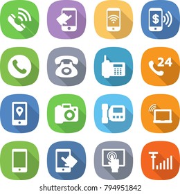 flat vector icon set - call vector, touch, phone wireless, pay, 24, mobile location, camera, intercome, laptop wifi, touchscreen, antenna signal