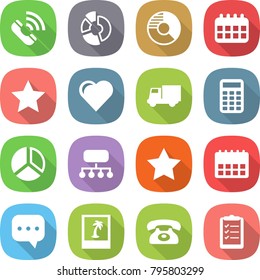 flat vector icon set - call vector, circle diagram, calendar, star, heart, truck, calculator, structure, sms, photo, phone, clipboard list