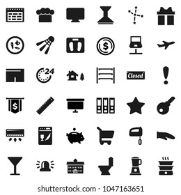Flat vector icon set - car fetlock vector, toilet, cook hat, glove, university, ruler, schedule, constellation, dollar coin, piggy bank, binder, presentation board, flag, scales, shorts, shuttlecock