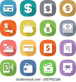 flat vector icon set - card vector, dollar, receipt, investment, purse, money bag, cashbox, credit, account balance, mobile pay, wallet, atm