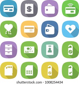 flat vector icon set - card vector, receipt, wallet, tap to pay, cardio chip, credit, pacemaker, archive, identity, do not distrub, sd, sim, please clean