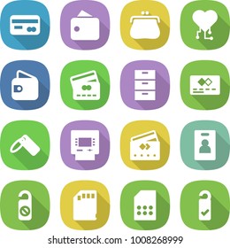 flat vector icon set - card vector, wallet, purse, cardio chip, credit, archive, label, atm, identity, do not distrub, sd, sim, please clean