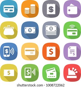 flat vector icon set - card vector, coin stack, receipt, wallet, purse, money, tap to pay, phone, credit, account balance, mobile, cashbox