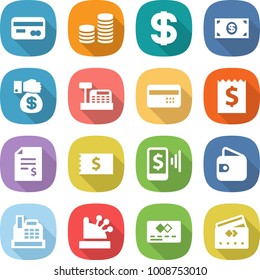 flat vector icon set - card vector, coin stack, dollar, money, gift, cashbox, credit, receipt, account balance, mobile pay, wallet