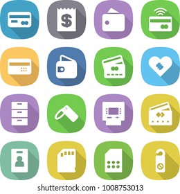 flat vector icon set - card vector, receipt, wallet, tap to pay, credit, pacemaker, archive, label, atm, identity, sd, sim, do not distrub