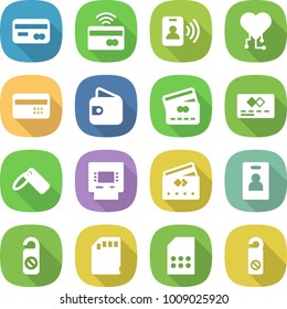 flat vector icon set - card vector, tap to pay, pass, cardio chip, credit, wallet, label, atm, identity, do not distrub, sd, sim