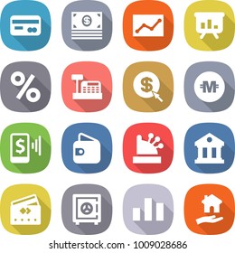 flat vector icon set - card vector, money, statistics, presentation, percent, cashbox, dollar arrow, crypto currency, mobile pay, wallet, library, credit, safe, chart, housing