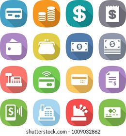 flat vector icon set - card vector, coin stack, dollar, receipt, wallet, purse, money, cashbox, tap to pay, credit, account balance, mobile