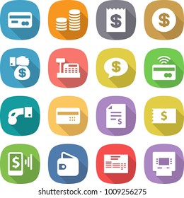 flat vector icon set - card vector, coin stack, receipt, dollar, money gift, cashbox, message, tap to pay, hand, credit, account balance, mobile, wallet, invoice, atm