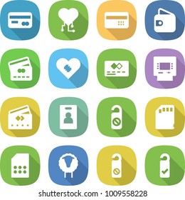 flat vector icon set - card vector, cardio chip, credit, wallet, pacemaker, atm, identity, do not distrub, sd, sim, sheep, please clean