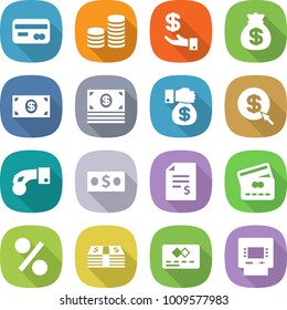 flat vector icon set - card vector, coin stack, investment, money bag, gift, dollar arrow, hand, account balance, credit, percent, atm