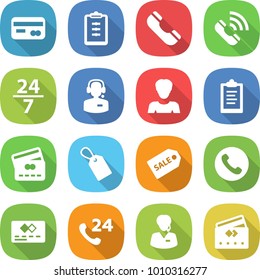 flat vector icon set - card vector, clipboard, phone, call, 24 7, center, woman, credit, label, sale, support manager