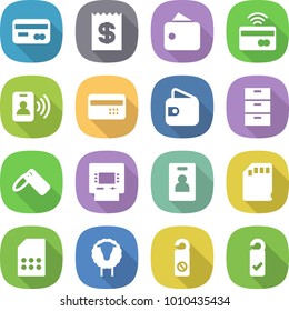 flat vector icon set - card vector, receipt, wallet, tap to pay, pass, credit, archive, label, atm, identity, sd, sim, sheep, do not distrub, please clean