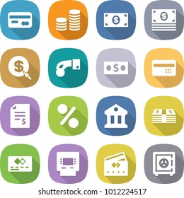 flat vector icon set - card vector, coin stack, money, dollar arrow, hand, credit, account balance, percent, library, atm, safe