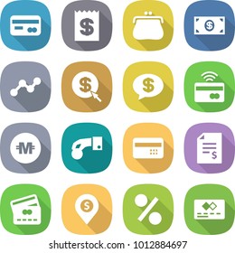 flat vector icon set - card vector, receipt, purse, money, graph, dollar arrow, message, tap to pay, crypto currency, hand coin, credit, account balance, pin, percent